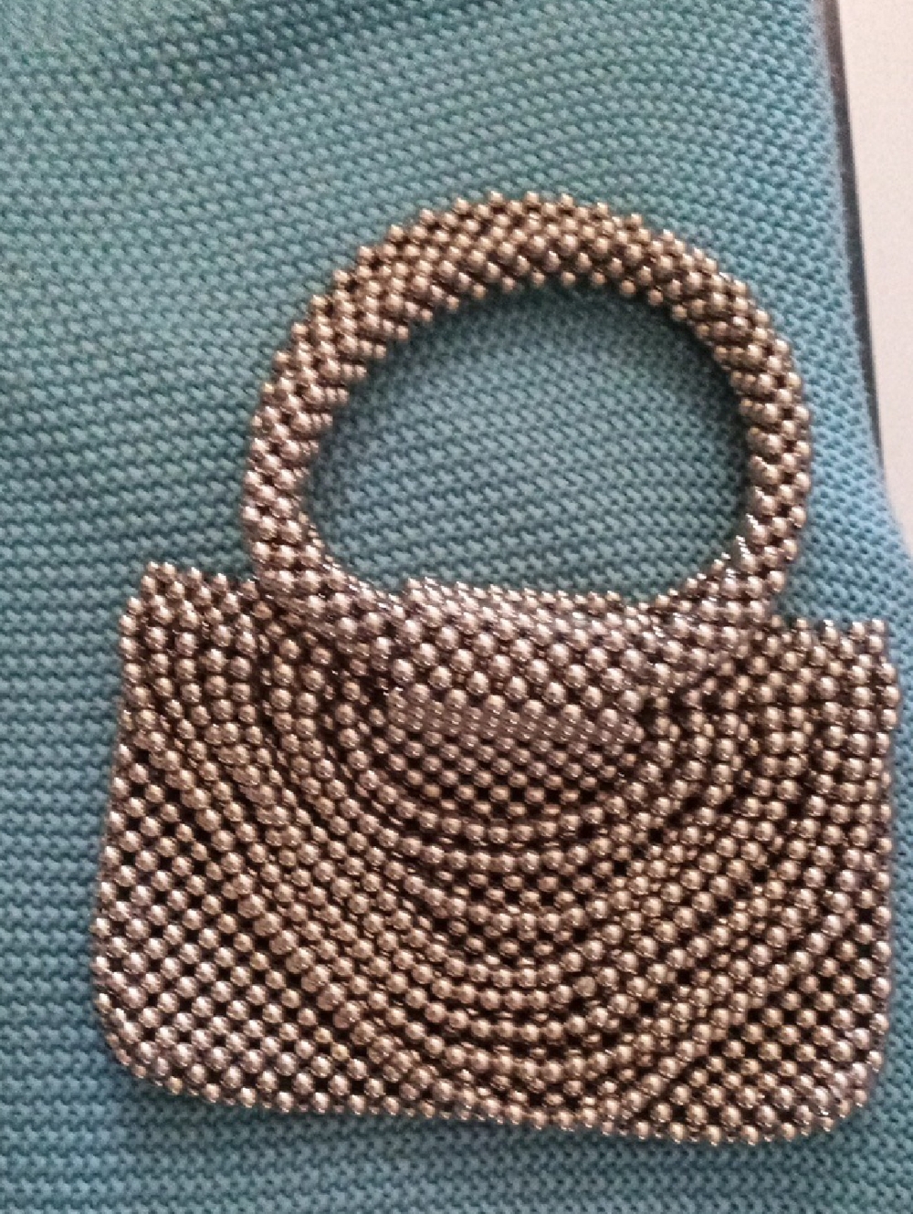 Anthropoloie Silver Beaded Top-Handle Evening Bag